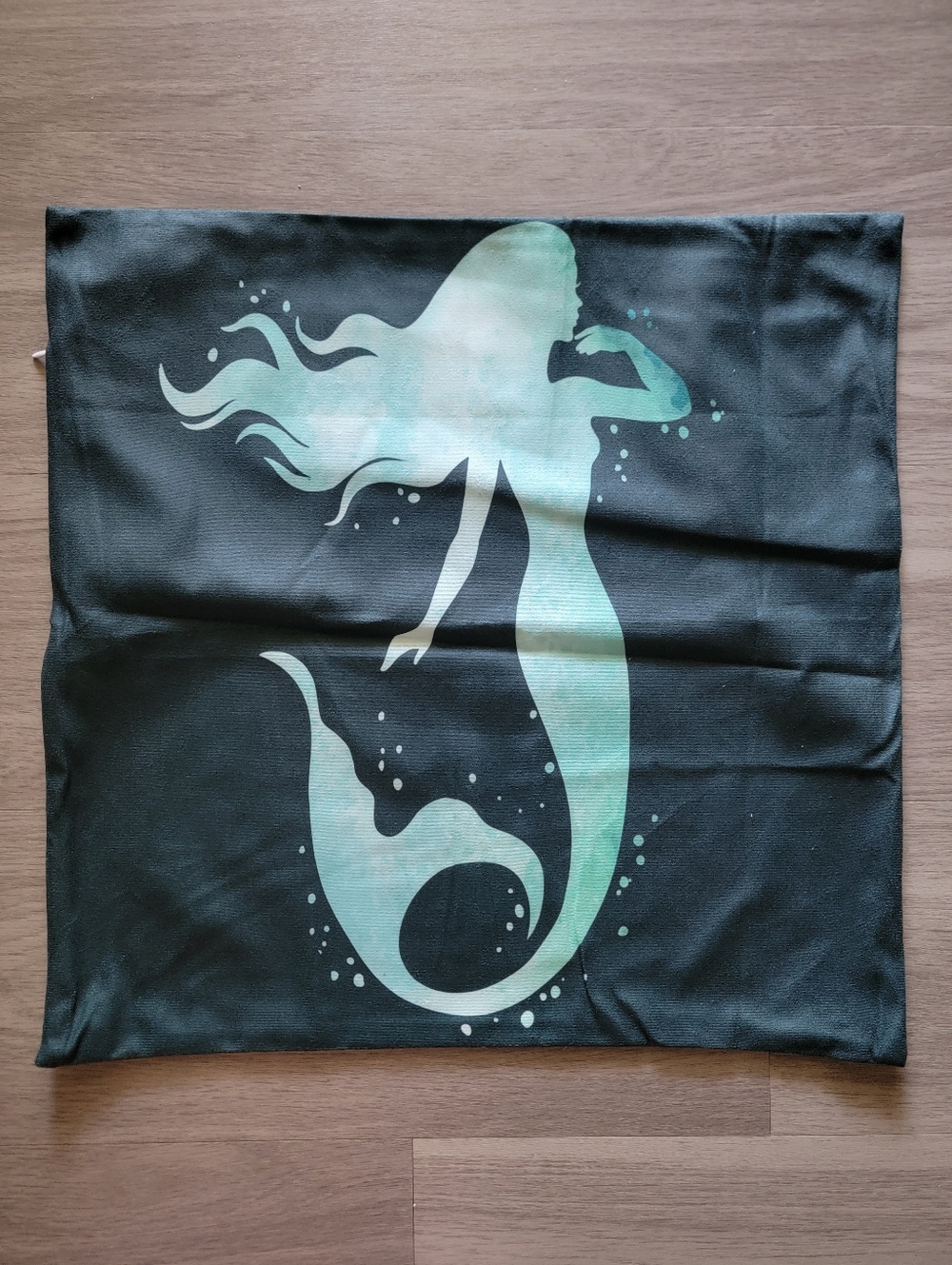 Mermaid Silhouette Decorative Pillow Cover in Aqua on Green